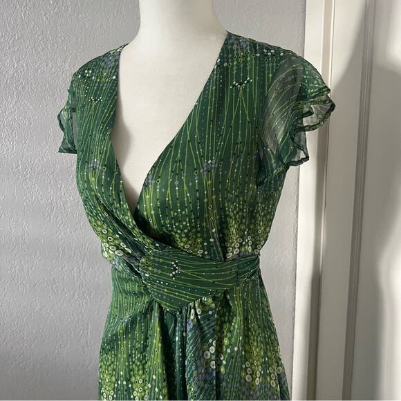 Sophia Eugene Green Printed Silk Wrap Dress - Picture 3 of 9
